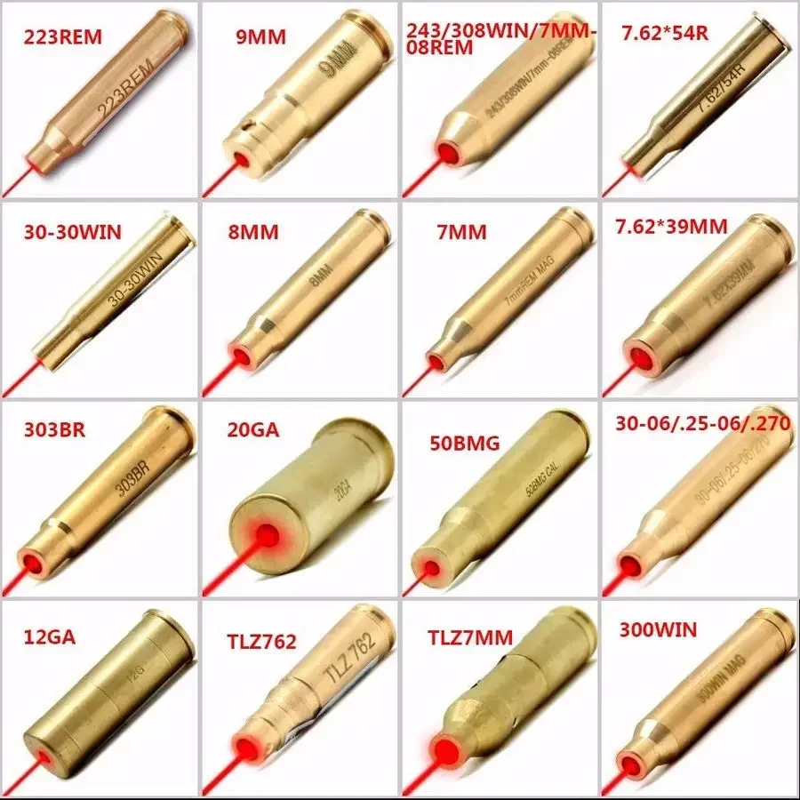 New Red Bore Dot Laser Brass Boresight CAL Cartridge Bore Sighter For Scope Hunting Adjustment .223 7.62 9MM .308