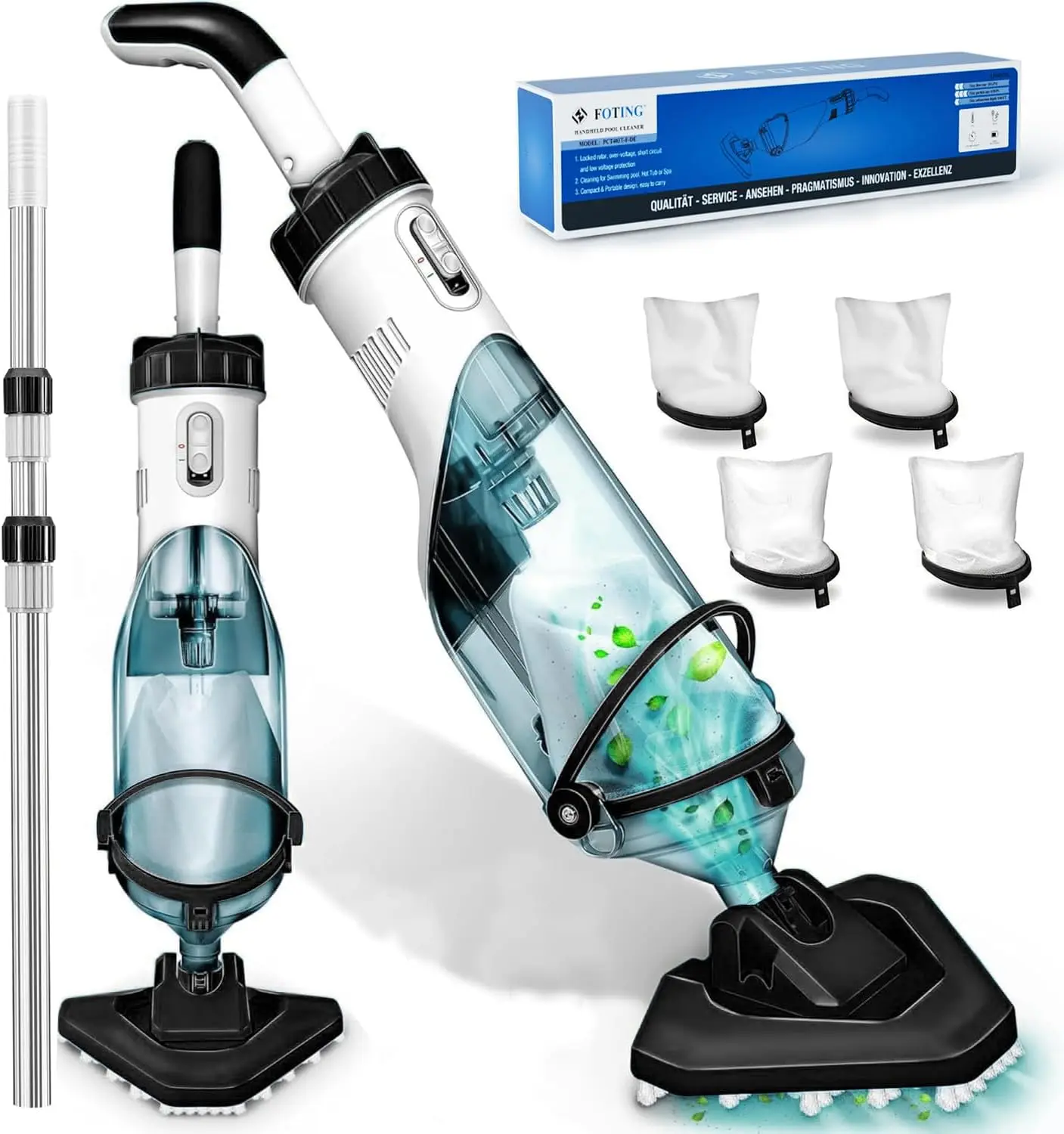 

Handheld Spa Hot Tub Vacuum- Cordless Above Ground Pool Cleaner with 60' Extendable Pole, 60 Mins Running Time, 19 Gallons