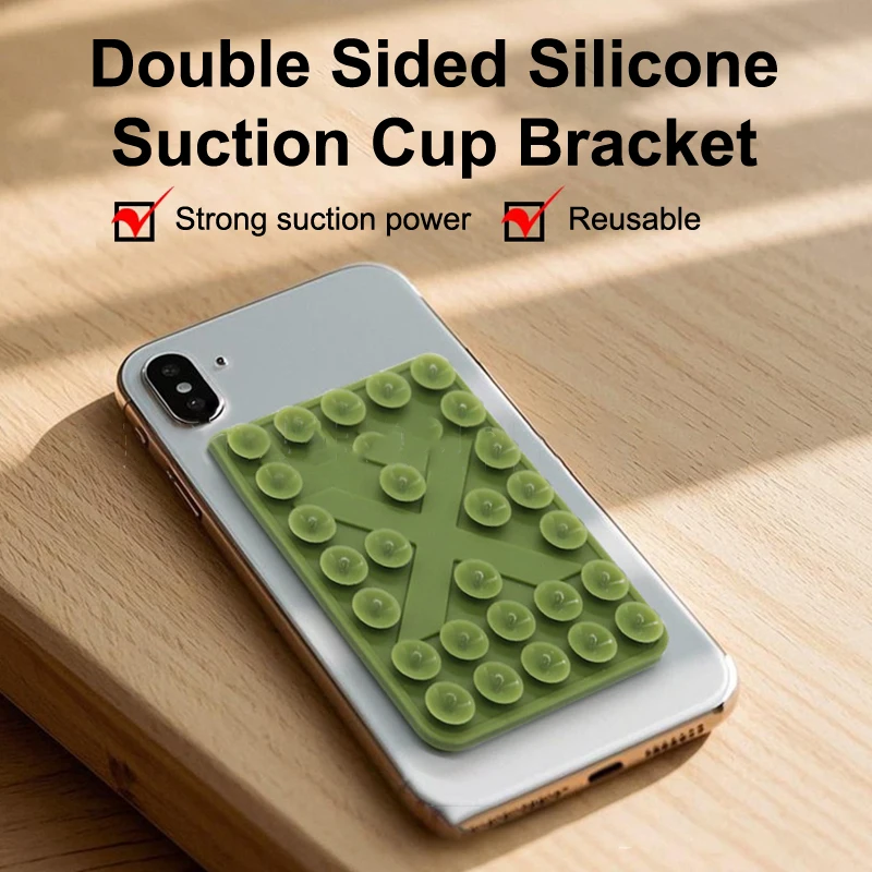 Double Suction Cup Phone Holder Detachable Silicone Back Sticky Phone Stand For Phone Fixture Selfie Video Airplane Travel Mount