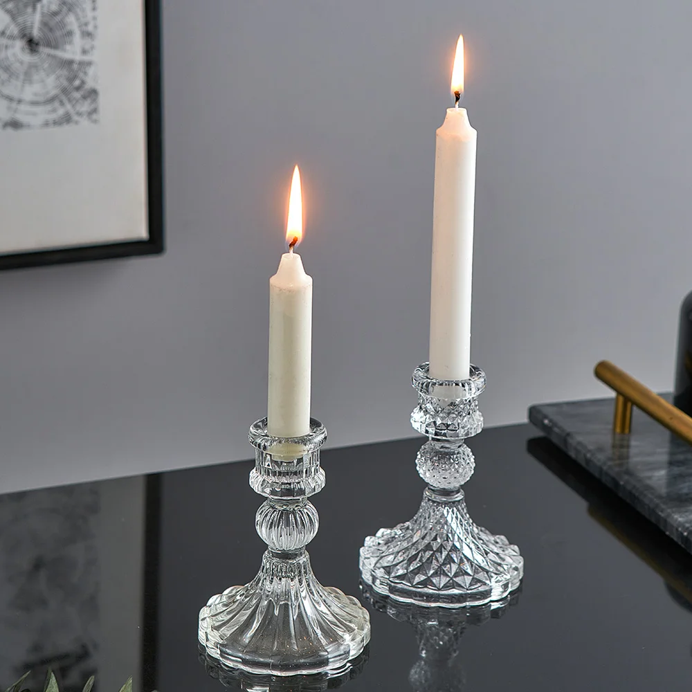 Novelty Glass Candles Holder Nordic Decor Candlestick Romantic Candle Stand Desk Accessories Wedding Centerpieces Ornament Gifts