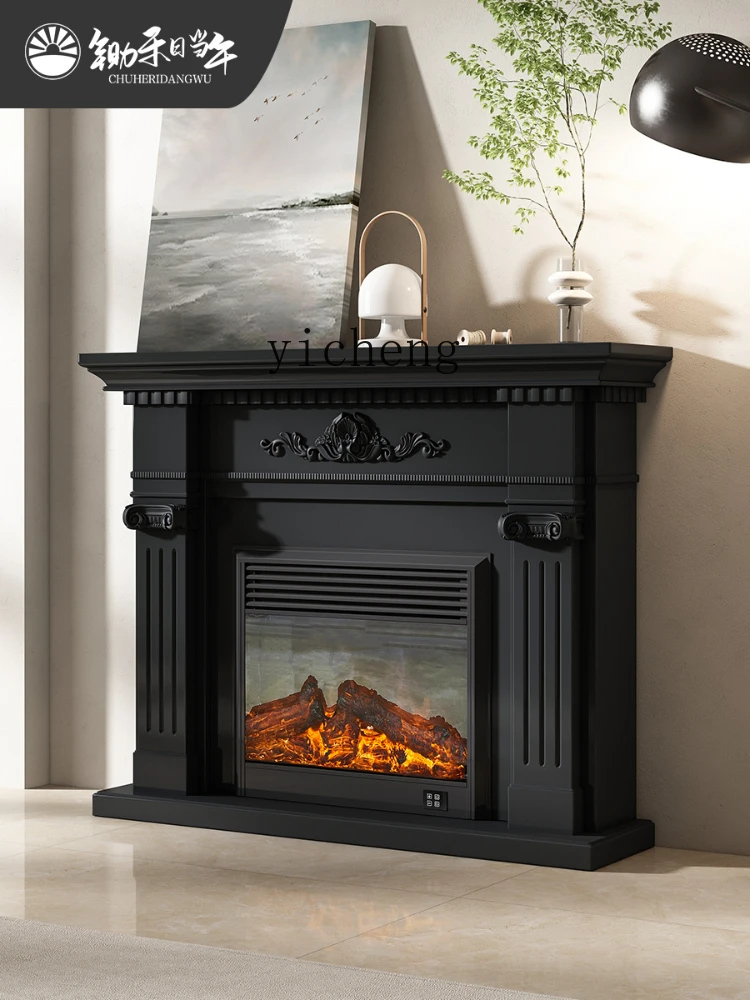 XL Black Electronic Heating Fireplace Minimalist Curio Cabinet Simulation Flame Modern Minimalist