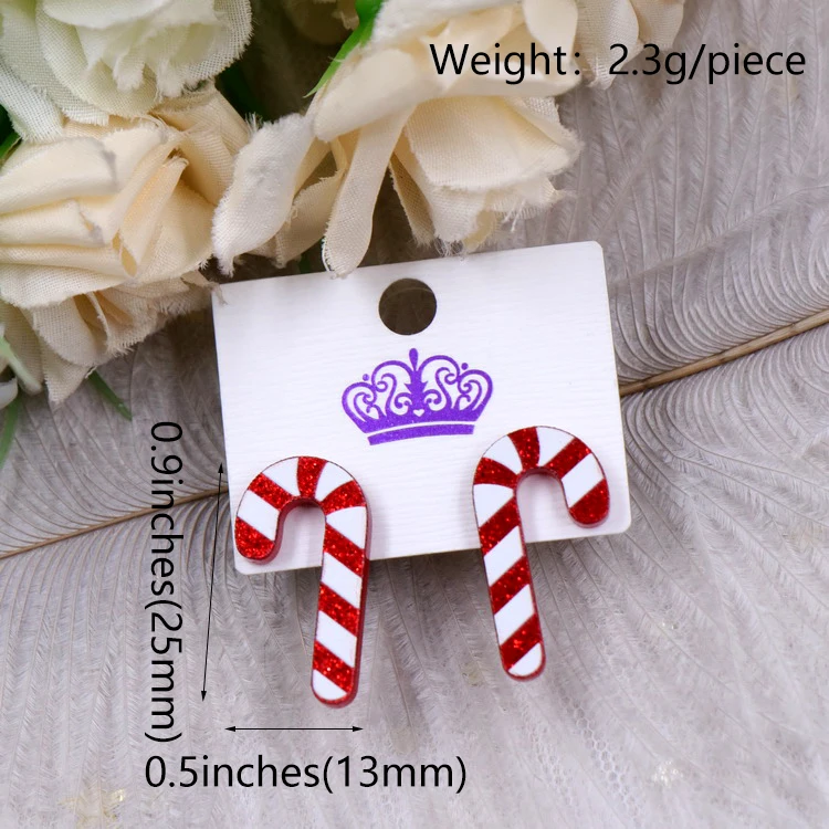 Christmas Stud Earrings Red Glitter Candy Earring Laser Cut Acrylic Earrings