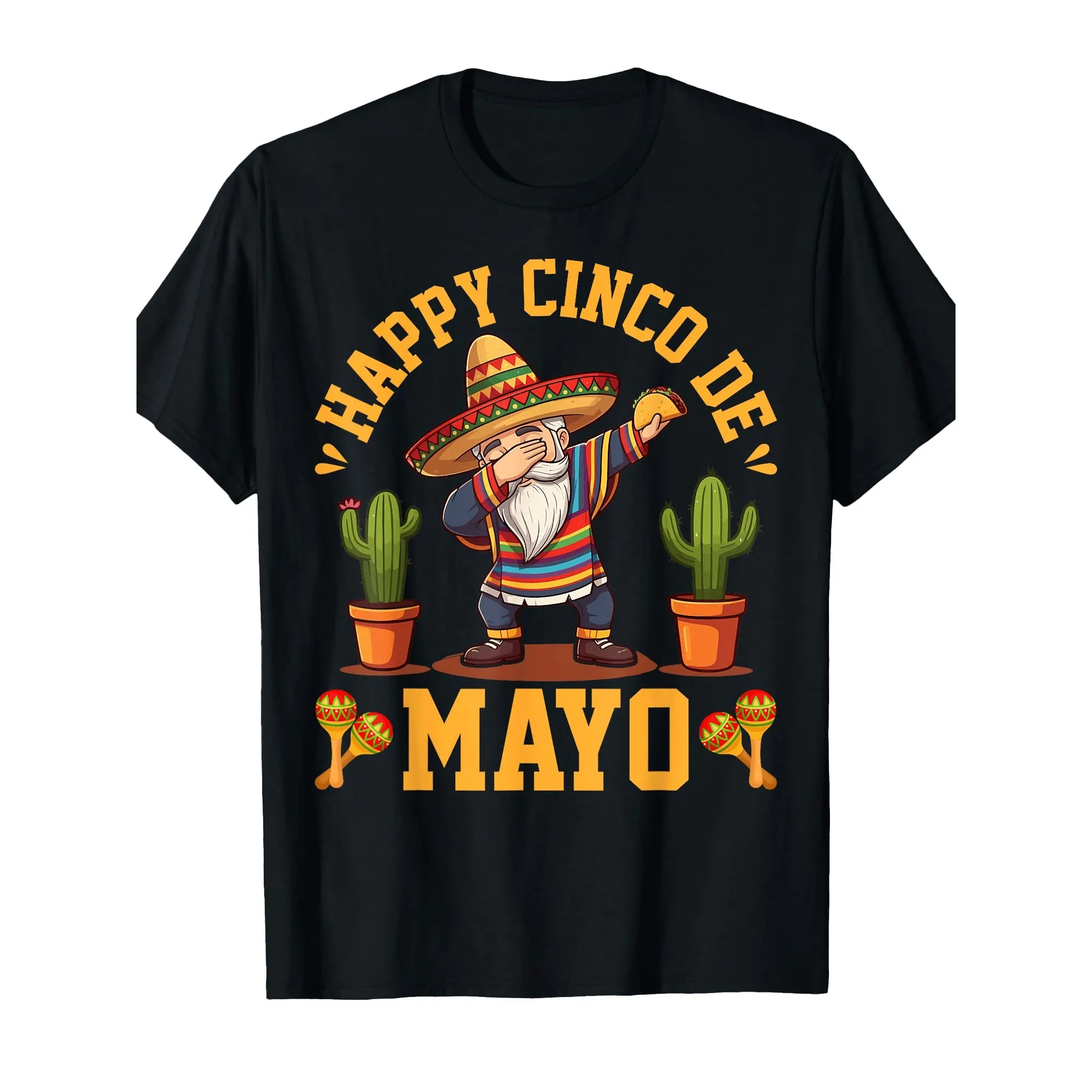 Happy Cinco de Mayo Graphic Tee Man Dabbing with Sombrero Cactus Festive Short Sleeve T-Shirt