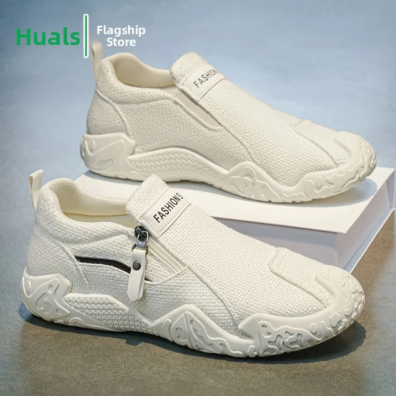 

Men's Canvas Slip-On Shoes Breathable Casual Workwear Anti-Slip Summer Loafers Soft Bottom Old Beijing Cloth Shoes