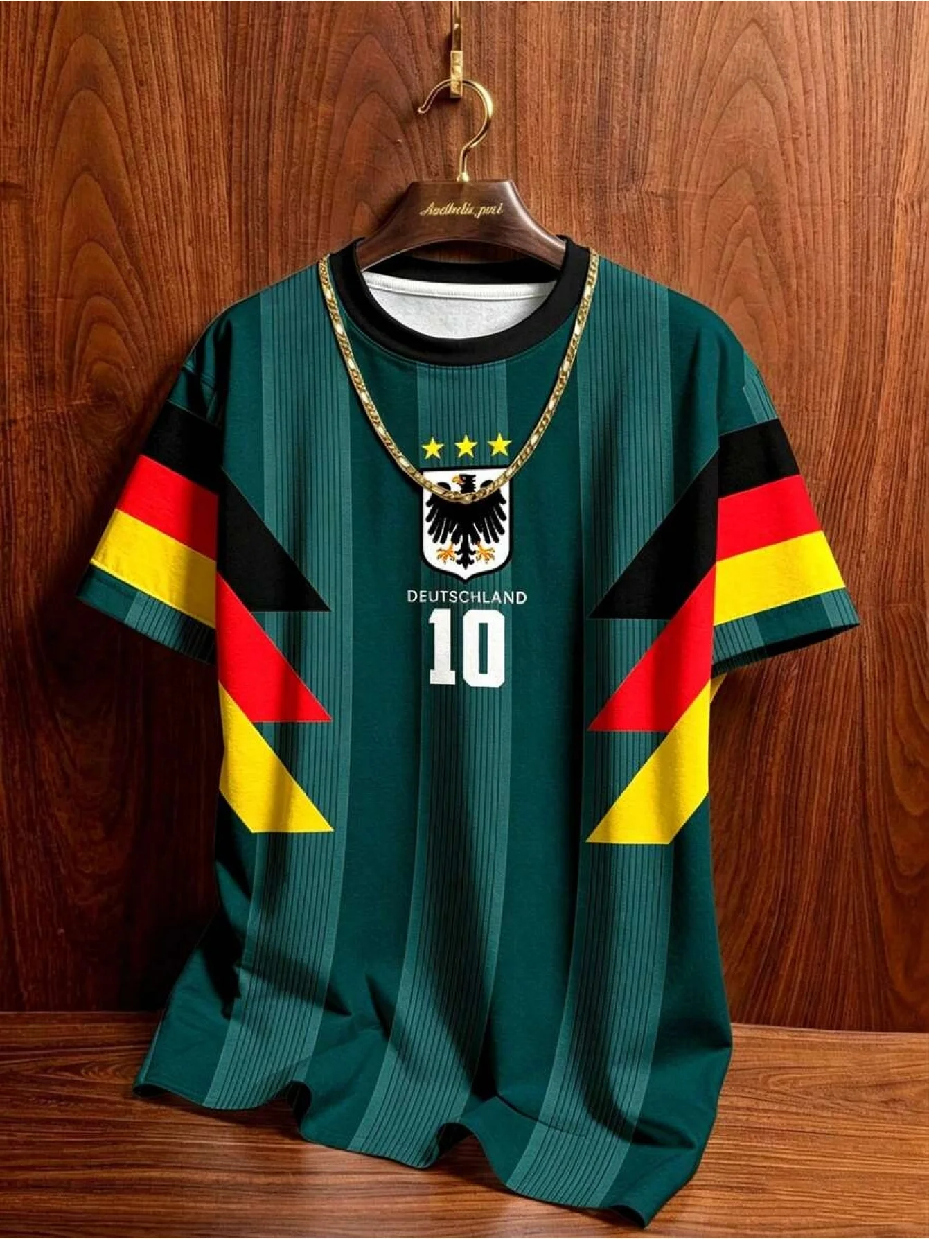 Herren T-Shirt mit deutschem 3D-Druckmuster, kurzärmelig, Retro Damen- und Partner-Streetwear, lässiges, schnell trocknendes T-Shirt – Detail 2