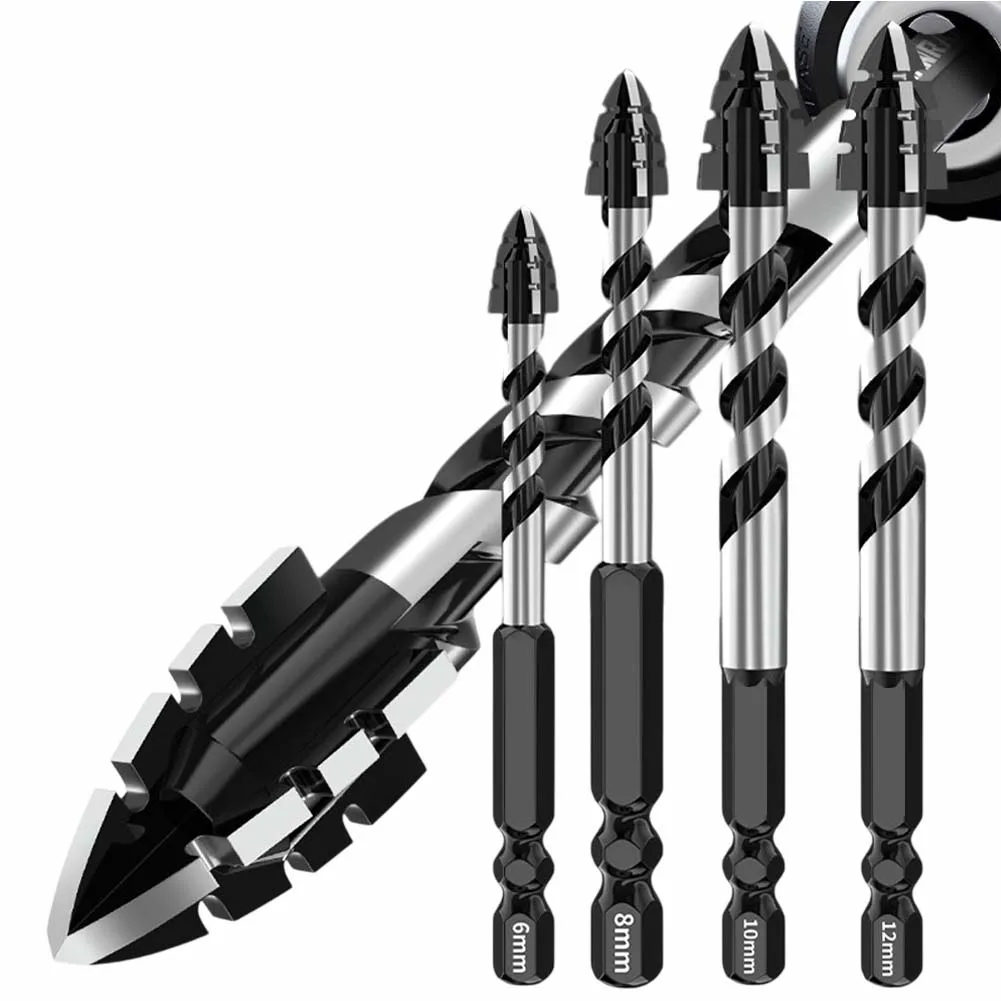 

5pcs Eccentric Drill Four-Flute Serrated Glass Tile Punching Rock Slab Triangle Drill Bit Drilling Tool Center Drill Bit
