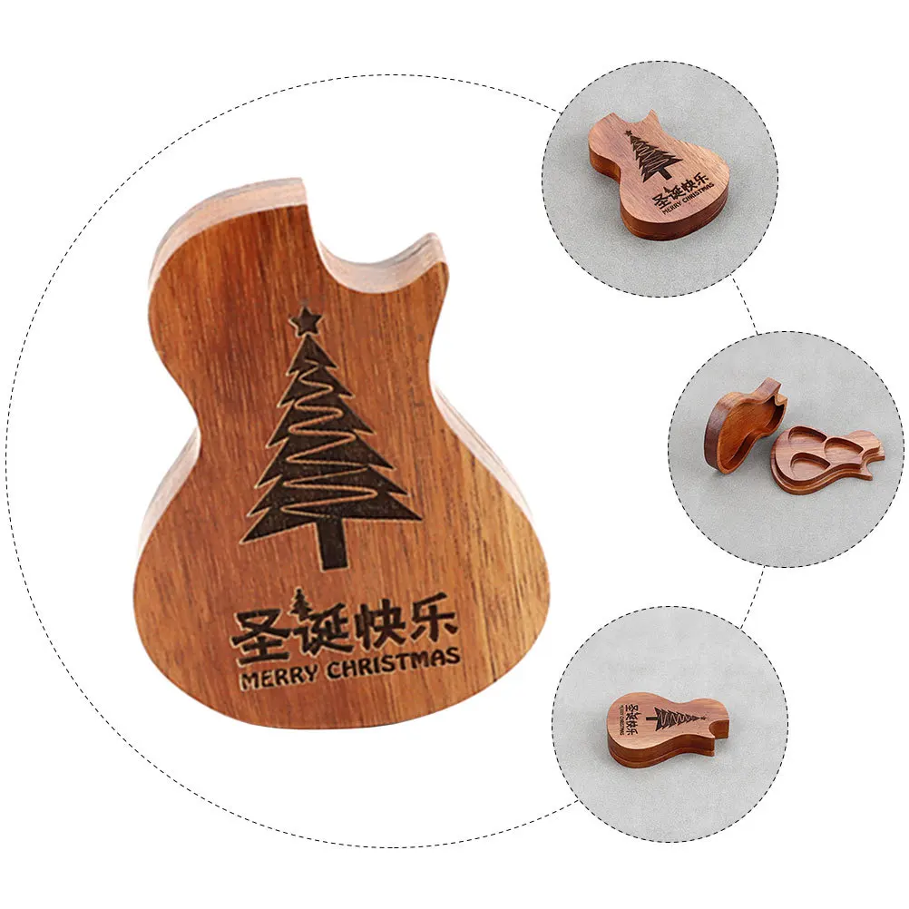 

Guitar Pick Storage Holder Wooden Case Guitar Shaped 3-Compartment Box Portable Pick Organizer for Ukulele Acoustic Christmas