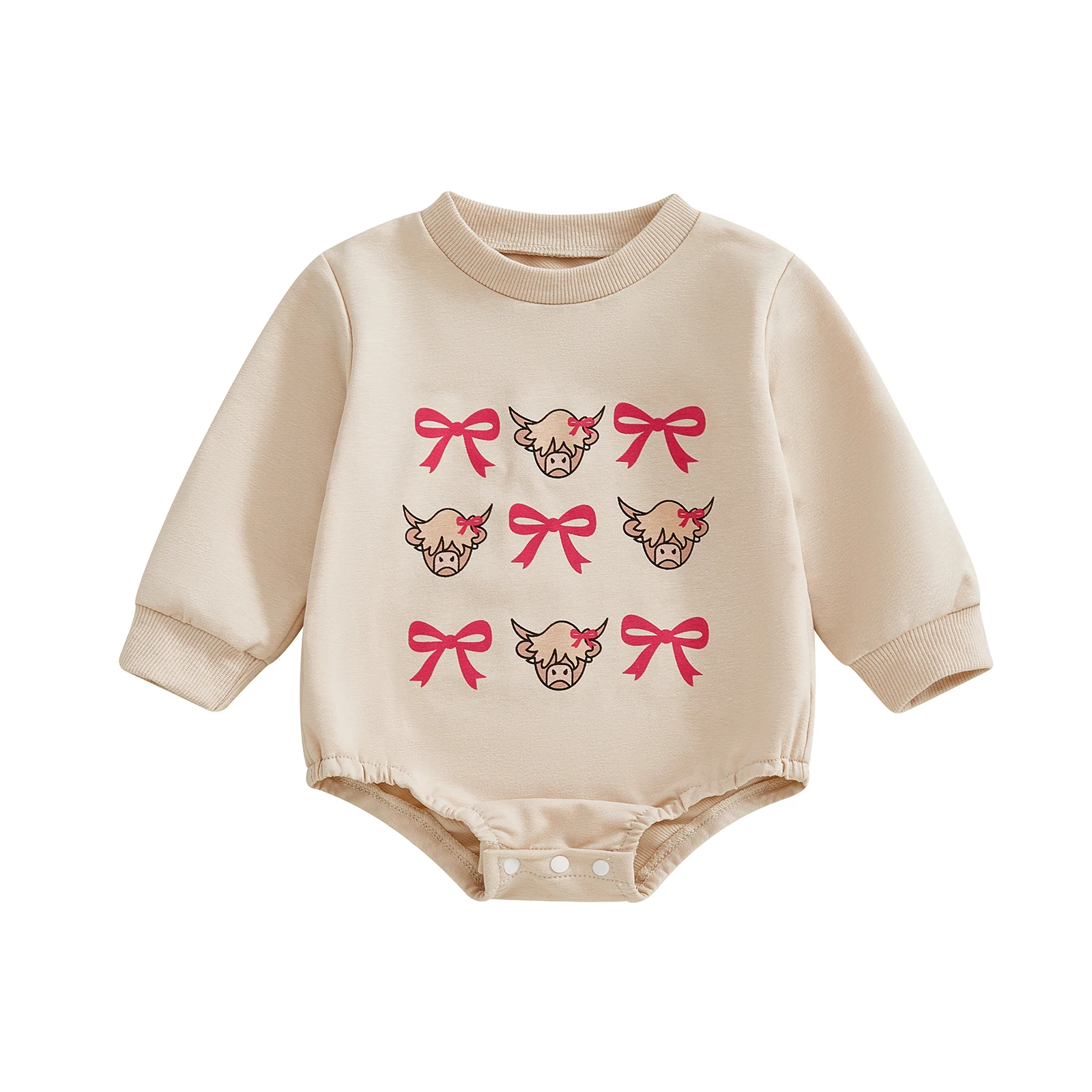 

ViSgogo свитер в стиле вестерн для маленьких девочек, комбинезон с бантом и принтом быка, комбинезон с длинными рукавами, милая зимне-осенняя одежда