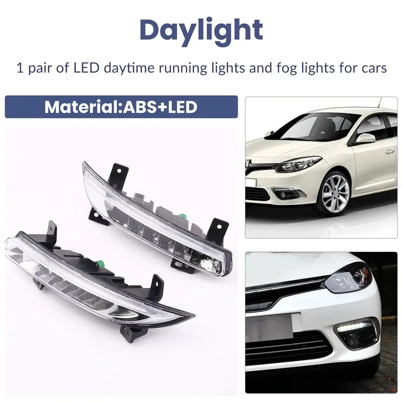 1Pair Car LED DRL Fog Light For Renault Fluence 2014+ Auto Driving Lamp Daytime Running Light Bumper Lamp