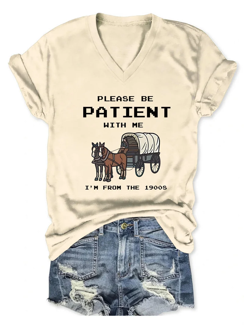 T-shirt manches courtes col rond femme, estival et tendance, en coton, s'il vous plaît soyez patient avec moi