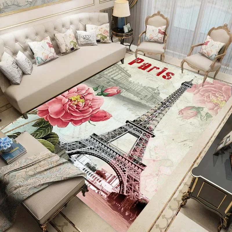 France Paris Eiffel Tower Art Area Rug Yoga Mat Carpet for Living Room Bedroom Decor Soft Non-slip Floor Play Mats Carpet Gift