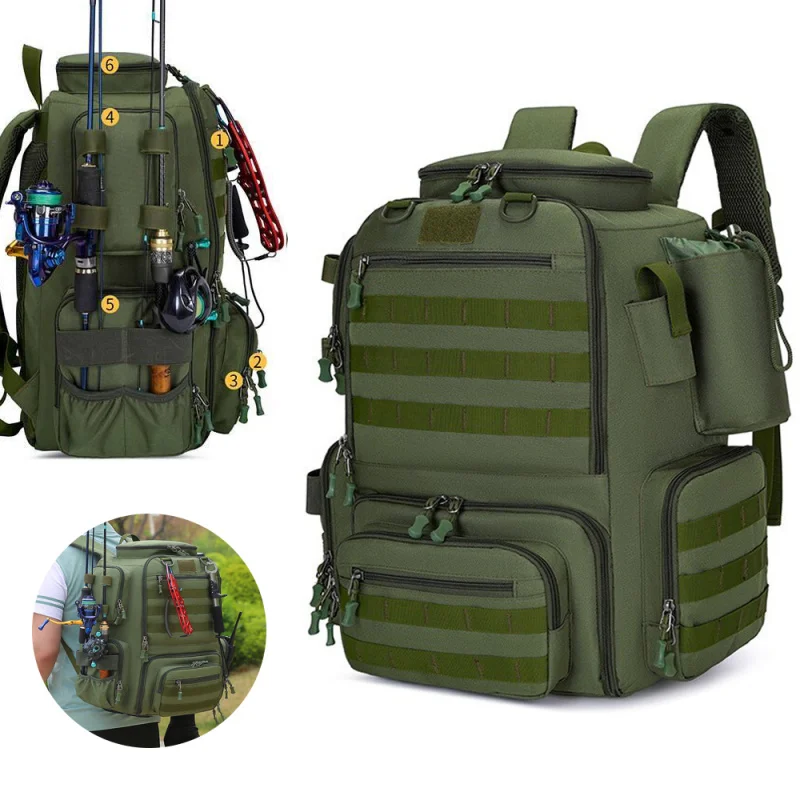 

58L Large Capacity Outdoor Tactical Backpacks Molle System Shoulder Bag with Rod Holders for Men Women Climbing Hunting Hiking