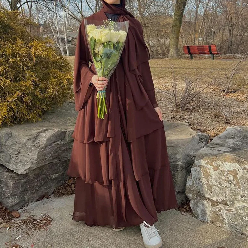 mandylandy Women Chiffon Abaya Robe Solid Color 3