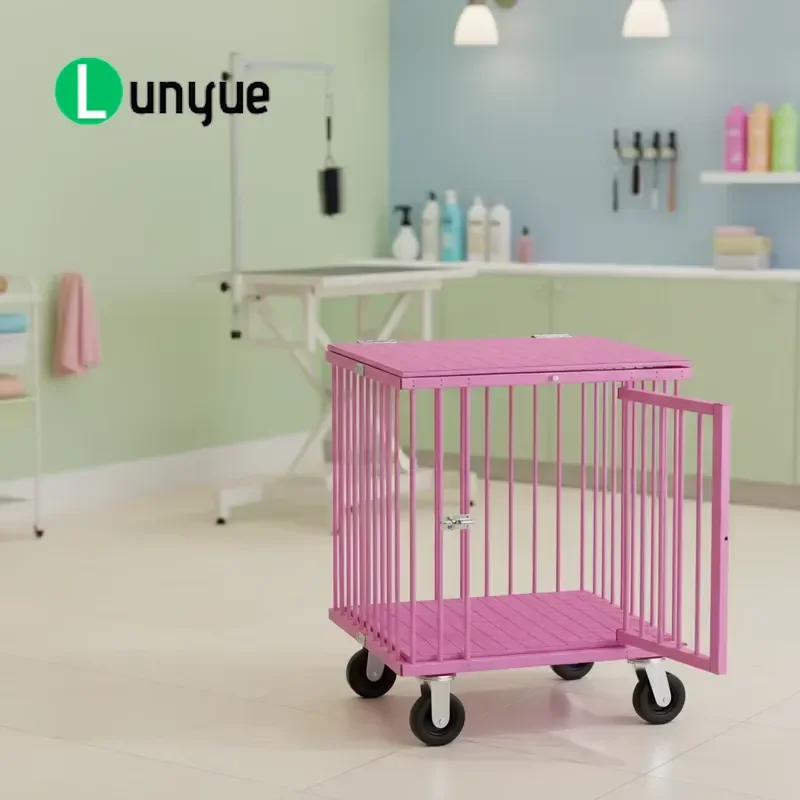 Professional Aluminum Small Pet Cage with Removable Cart Handle Portable Dog Transport Case for Travel Home Use Durable