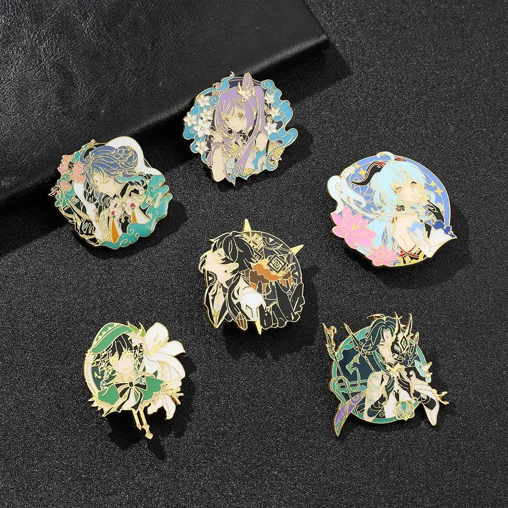 Game Genshin Impact Brooch Cosplay Cute Figure Zhongli Ganyu Badge Enamel Brooch Clothing Backpack Pin Jewelry Accessories Gifts