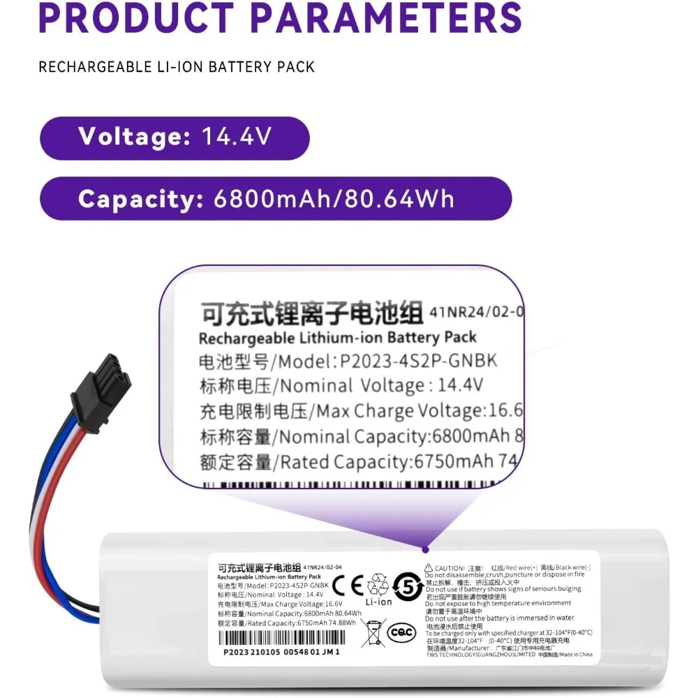 Aleaivy 14.4V 12800mAh High-Quality P2008-4S2P-MMBK Replacement Battery For Dreame F9,D9,L10Pro Plus,RLS3,RLS5,RLS5L,RLS5D