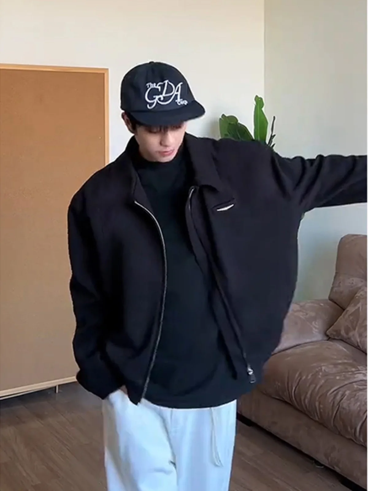 

Bla ort Padded oulder Little Bla Dr Sle Men's Spring Autumn Cleanfit Harrington Jaet Cool Collar Baseball Coat