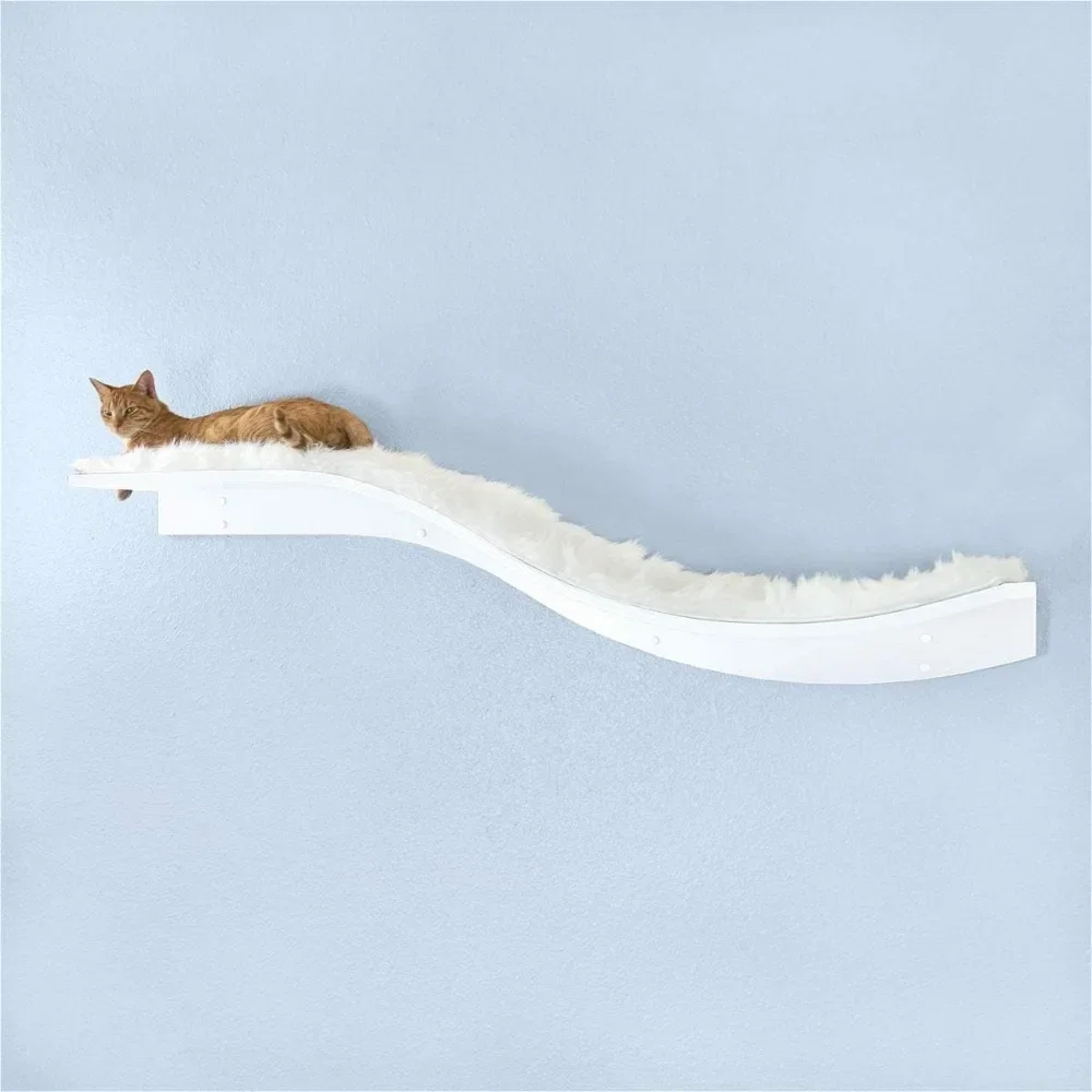 

60 Inch Lotus Branch Cat Shelf in White with Replaceable Carpet, Playing, Climbing, & Lounging Cat Shelves And Perches For Wall,