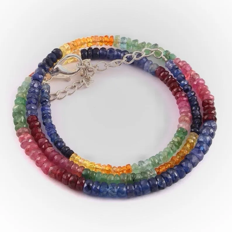 

Natural Multi Sapphire Beaded Necklace 2-4mm Faceted Handmade Gift