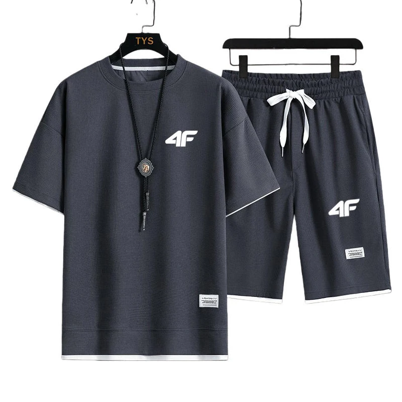 

Мужской спортивный костюм-пуловер, летний новый повседневный комплект из футболки с коротким рукавом и шорт, модный баскетбольный стиль, 2026