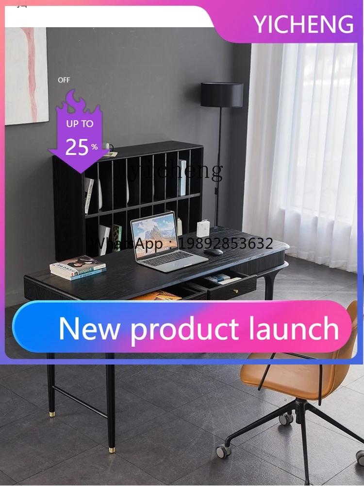 

LYY medieval solid wood desk corner black oak log dresser bookcase