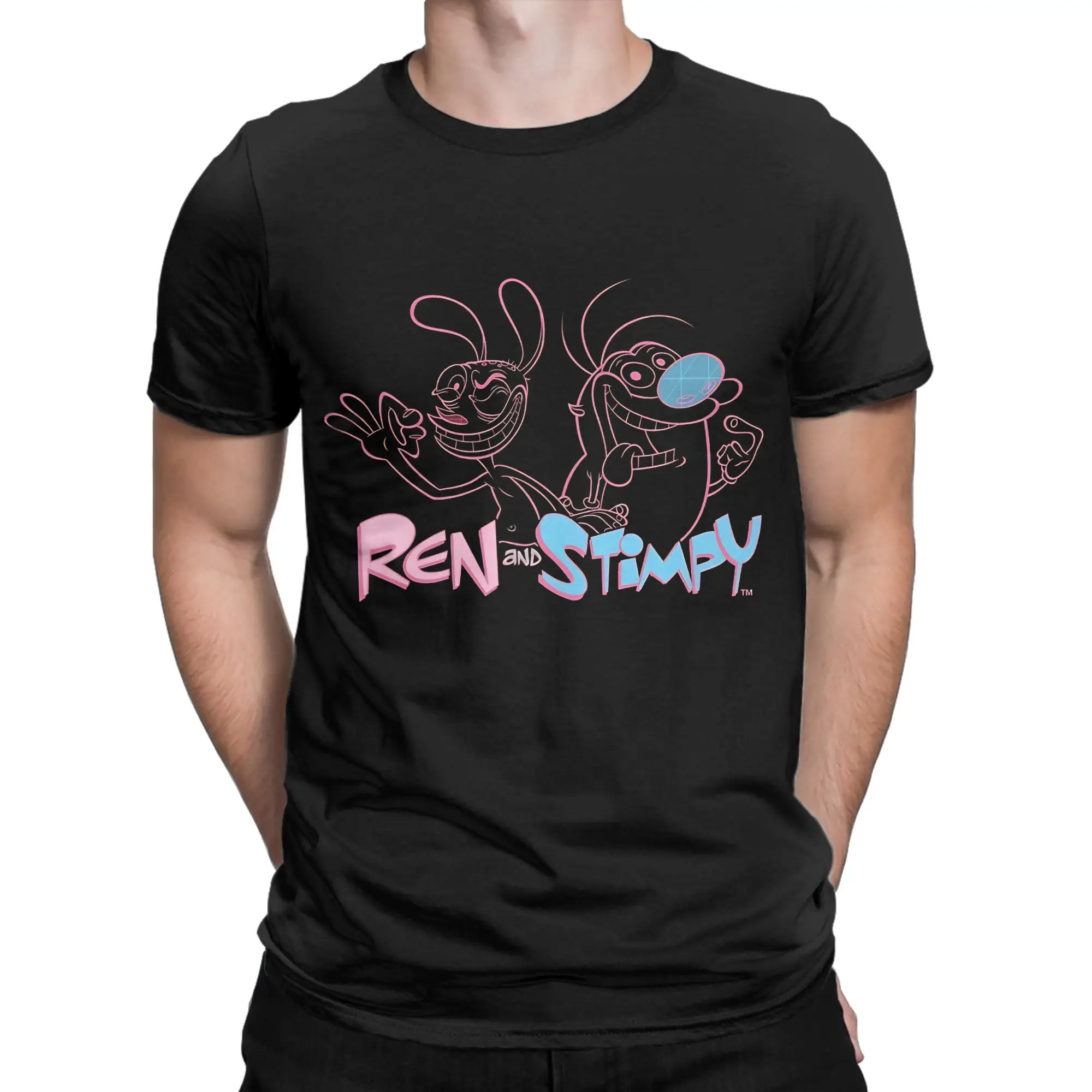 Ren and Stimpy Simple Retro Chromatic Sketch Title Funny 100% Cotton T-Shirt The rRen Stimpy Show Tees Tops For Men