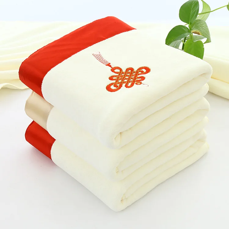 

2pcs/set microfiber Chinese Knot Embroidered towel set solid 1pc face towel and 1pc bath towel Quick Dry Towels bathroom