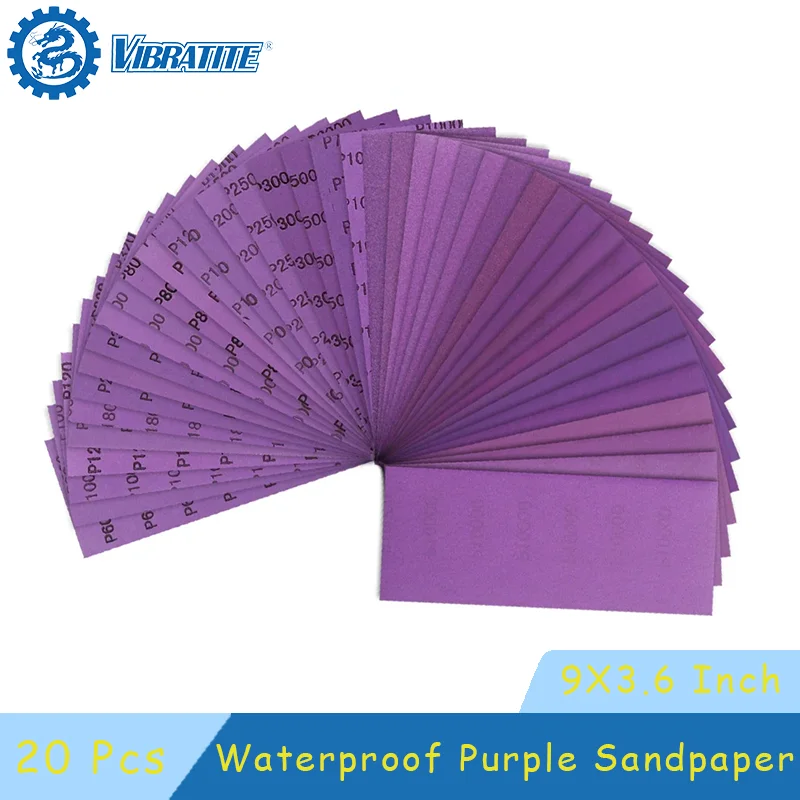 20Pcs 9X3.6Inch Wet Dry Sandpaper Waterproof Purple Sanding Sheet for Wood Furniture Automotive Car Woodworking Metal Polishing
