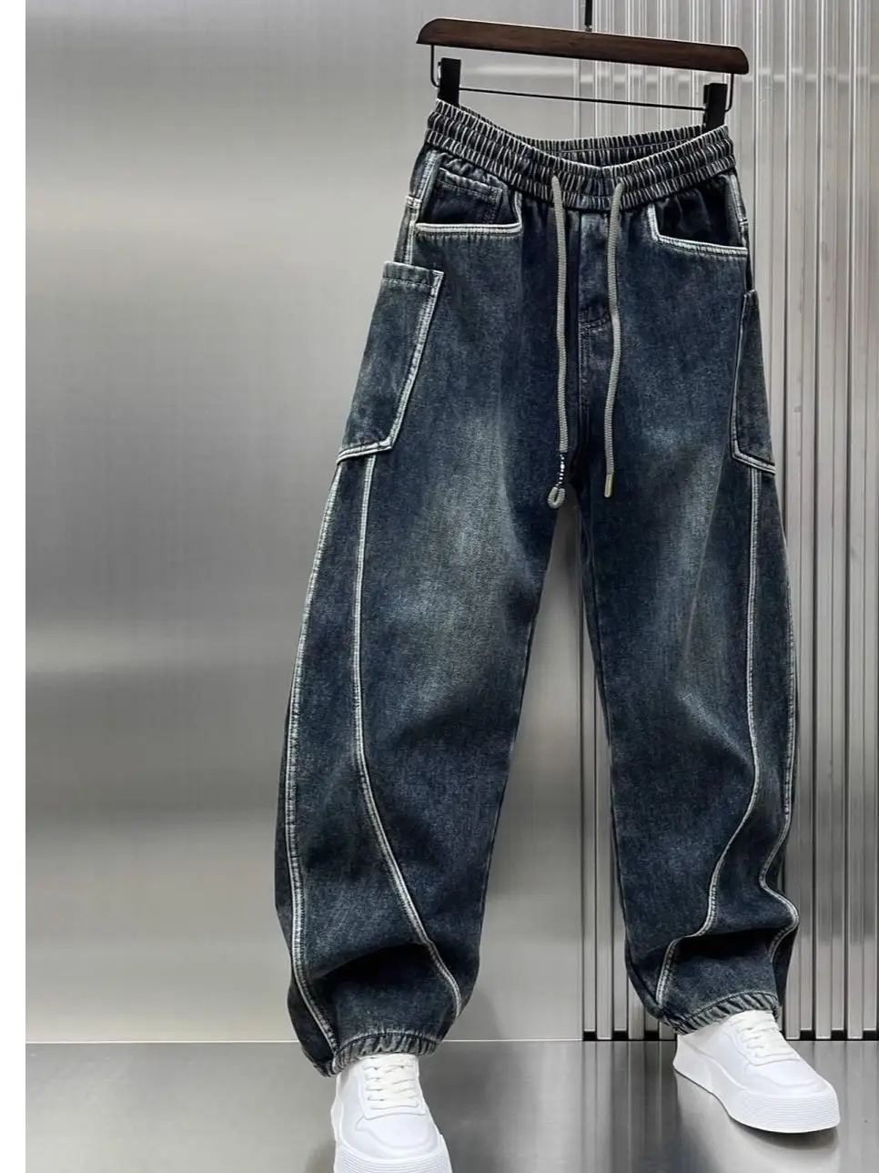 

Новинка 2024, зимние свободные мужские джинсы с прямыми штанинами, модные ретро-джинсы с высокой талией и средней посадкой Harlan Sle, повседневные износостойкие