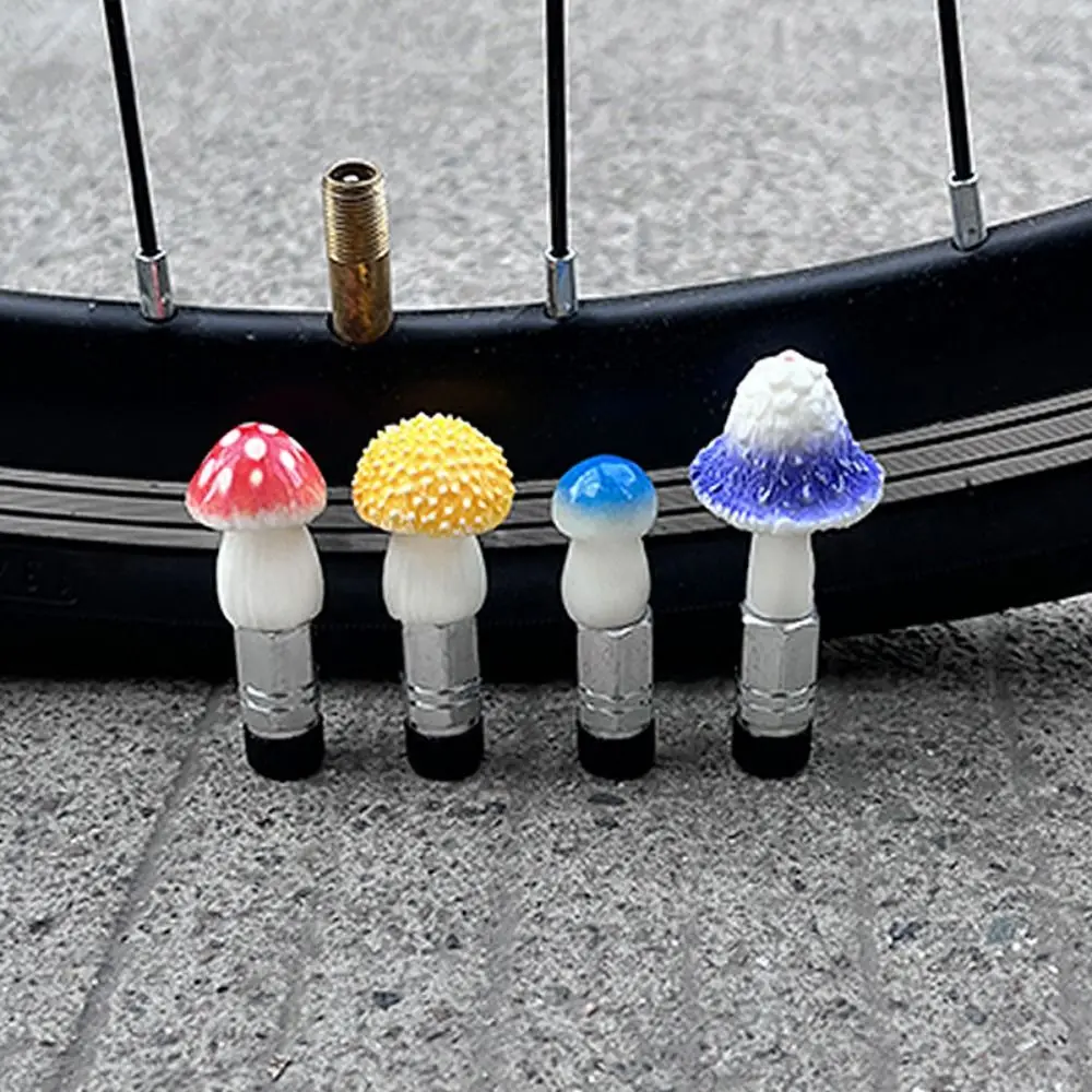 

4Pcs With Conversion Head Mushroom Bike Valve Caps Leak-Proof Replacement Inflation Hole Protector Universal Fit Creative