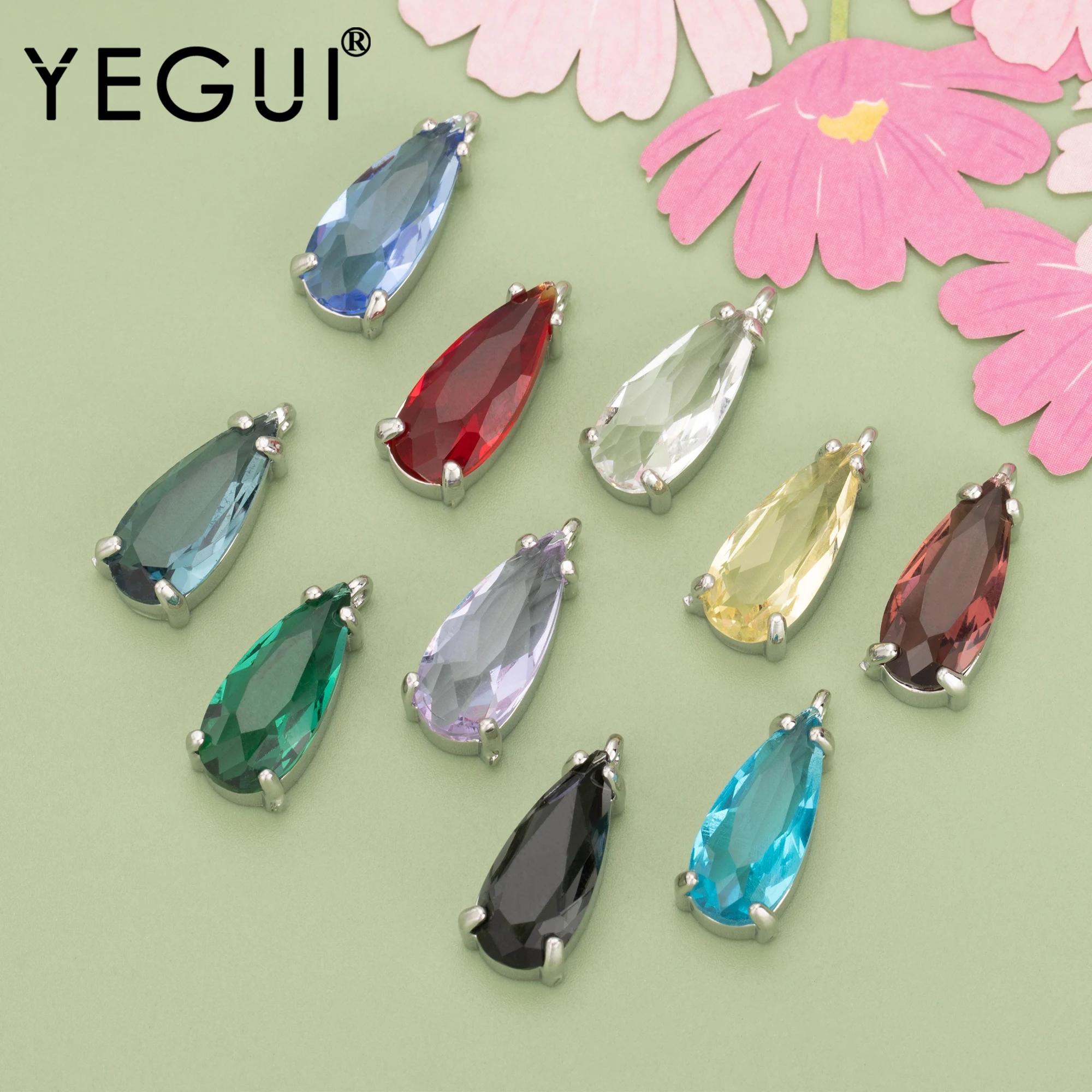 YEGUI MB22,jewelry accessories,nickel free,rhodium plated,copper,glass,charms,drop shap,jewelry making,diy pendants,10pcs/lot