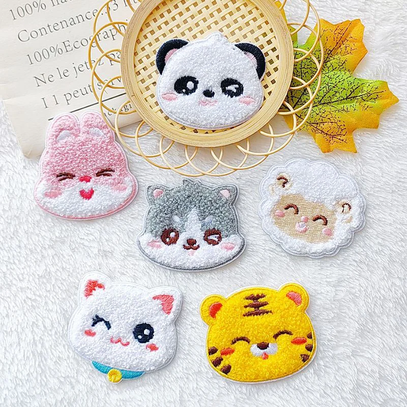 Cute Animal Self-adhesive Plush Applique Patches For Clothing Kids Decorative Bags Hats Scarves DIY Phone Cases Stationery