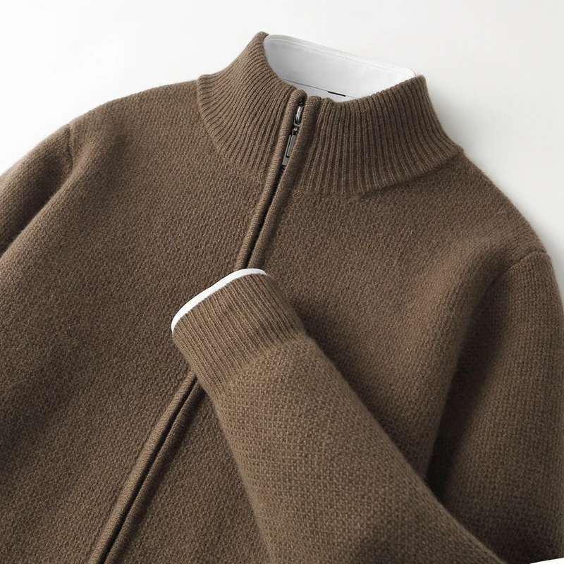 الرجال سستة سترة الخريف الشتاء سميكة طويلة الأكمام العسل متماسكة سترة 100% ميرينو الصوف تريكو الذكية ملابس كاجوال بلايز