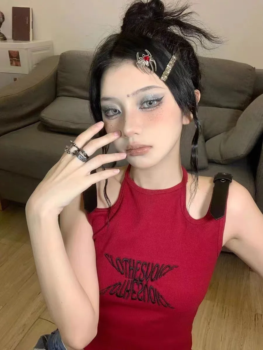 

Street Sle Punk Y2K Millennium Hot Girl Belted Hollow out Tank Top Women's Design Sensation Svel Trendy Top