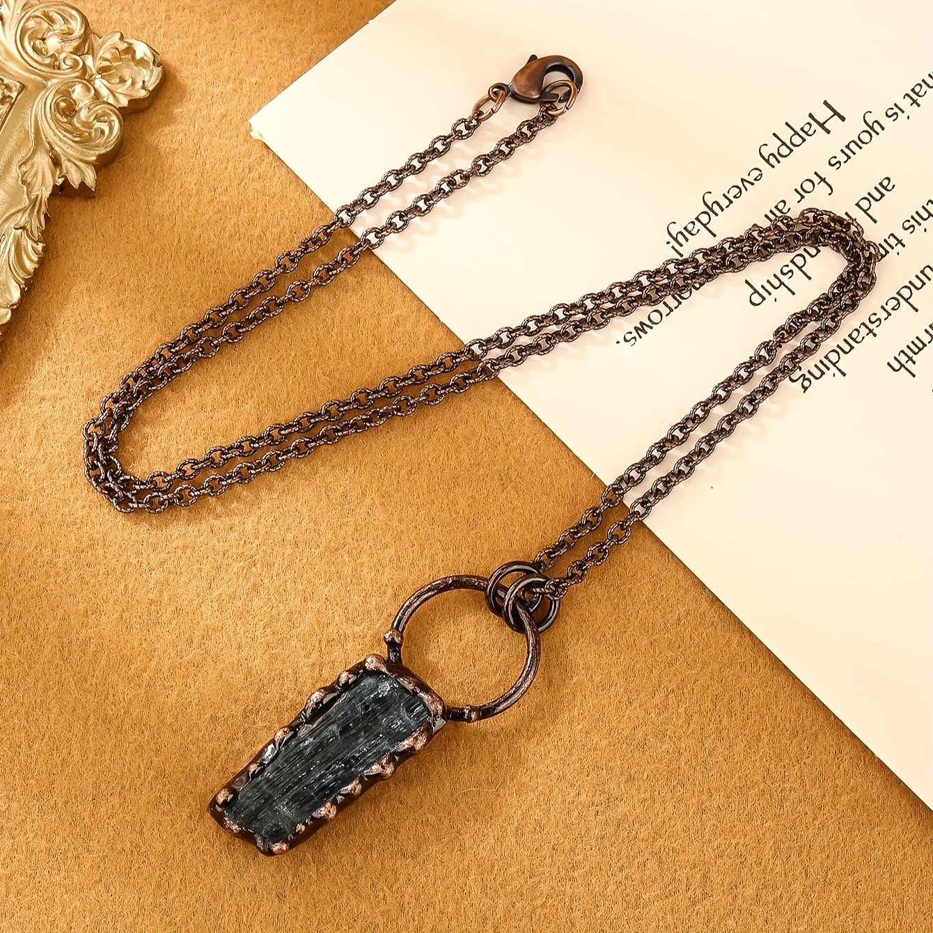 

YEEVAA Vintage Style Natural Olive Green Tourmaline Raw Stone Pendant Necklace For Women Party Gift