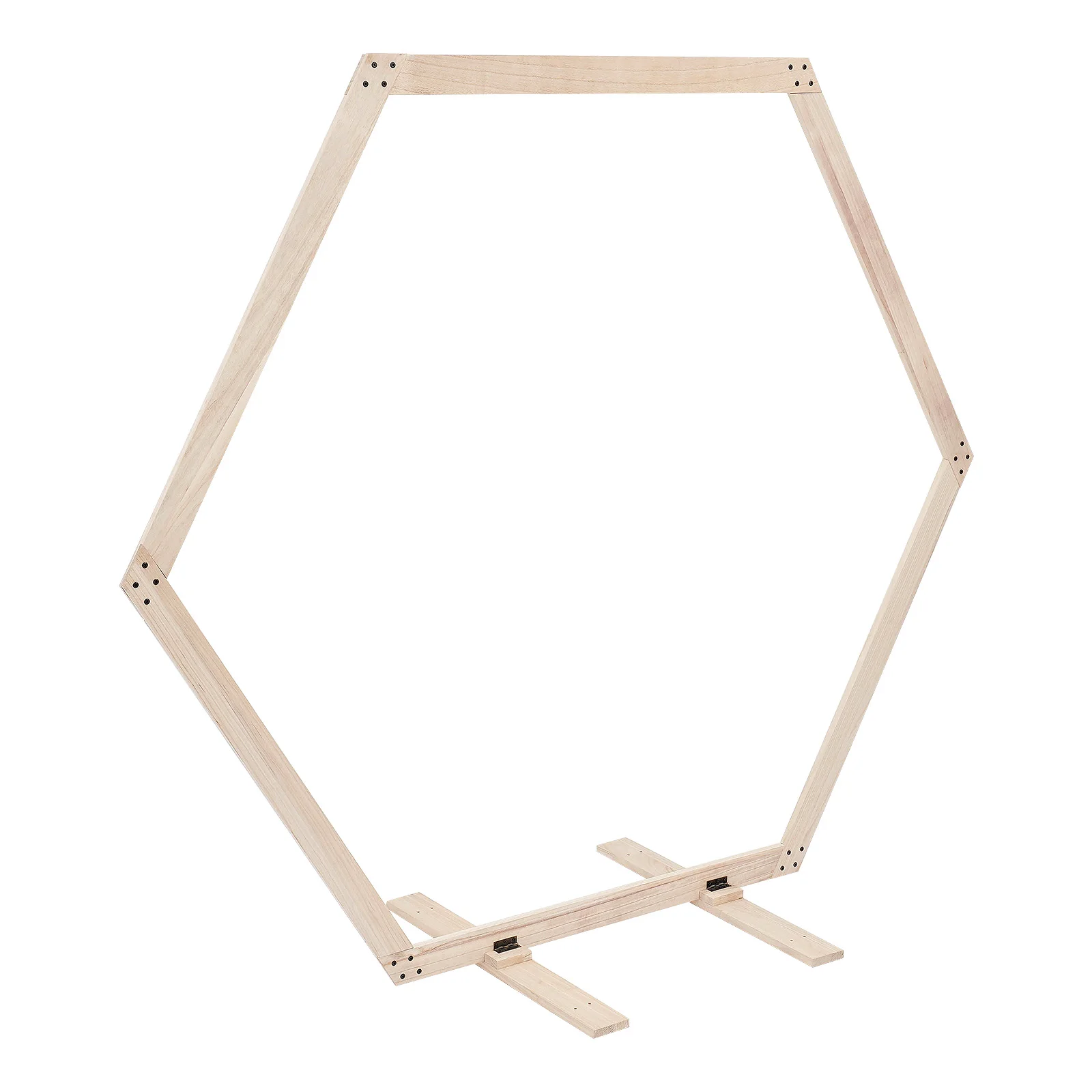 

215*185cm Natural Wood Hexagon Backdrop Stand Retro Wedding Arch Frame Heavy Duty 5kg Load Party Photo Booth Decor Rack