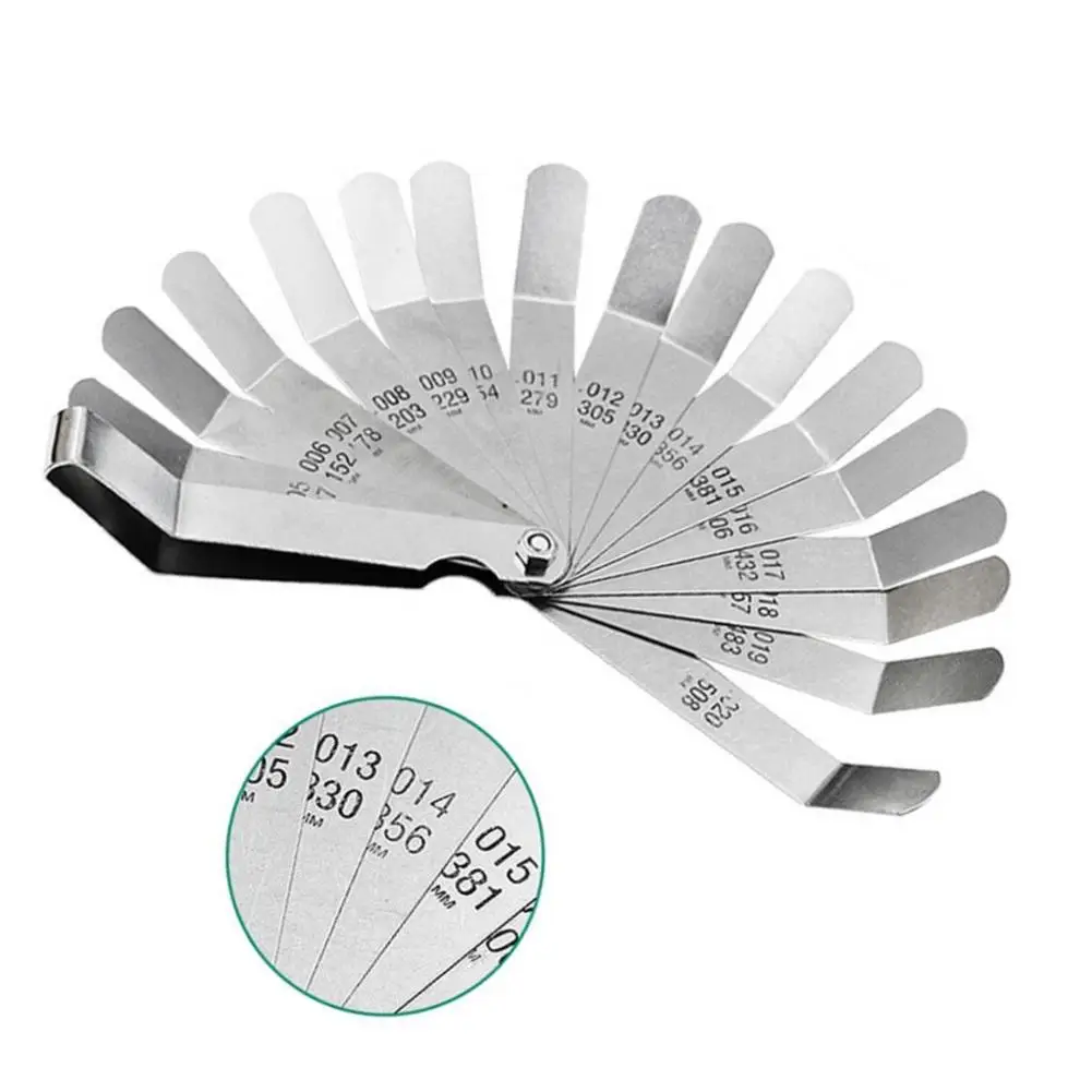 16-Blades Feeler Gauge 0.127 To 0.508mm Curved Stainless Steel Gap Metric Filler Feeler Gauge Foldable Feeler Measurem