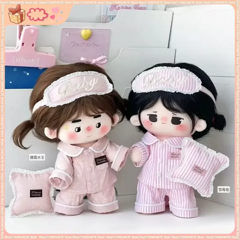 Für 20 cm Baumwolle Puppen Pyjamas Set Herbst Rosa Hause Nachtwäsche Kleidung Pyjama Mit Schlaf Augen Maske Kissen Puppe Kleidung hause Tragen