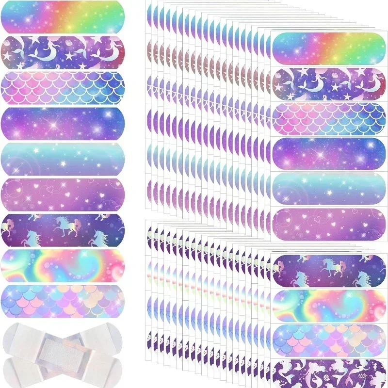 10pcs Starry Night Sky Mermaid Horse Band Aid Cartoon Wound Plasters for Kids Children Girls Dressing Patch Adhesive Bandages