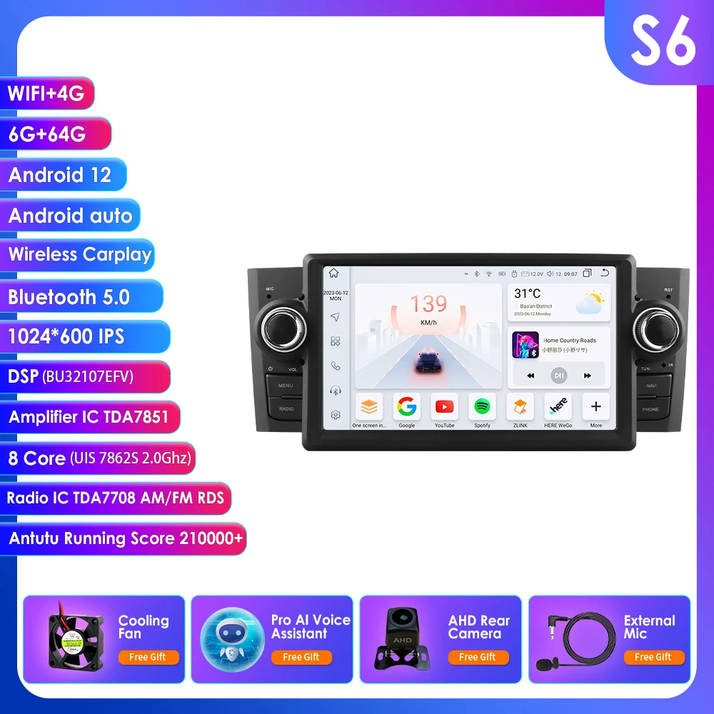 2DIN Android 14 Autoradio voor Fiat Grande Punto Linea 2007 - 2012 Multimedia Speler 4G Wifi Carplay GPS Stereo 7862 Hoofdunit BT