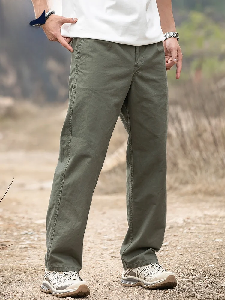 

Свободные прямые мужские повседневные брюки, хлопковые винтажные американские длинные брюки, дышащие носимые летние брюки