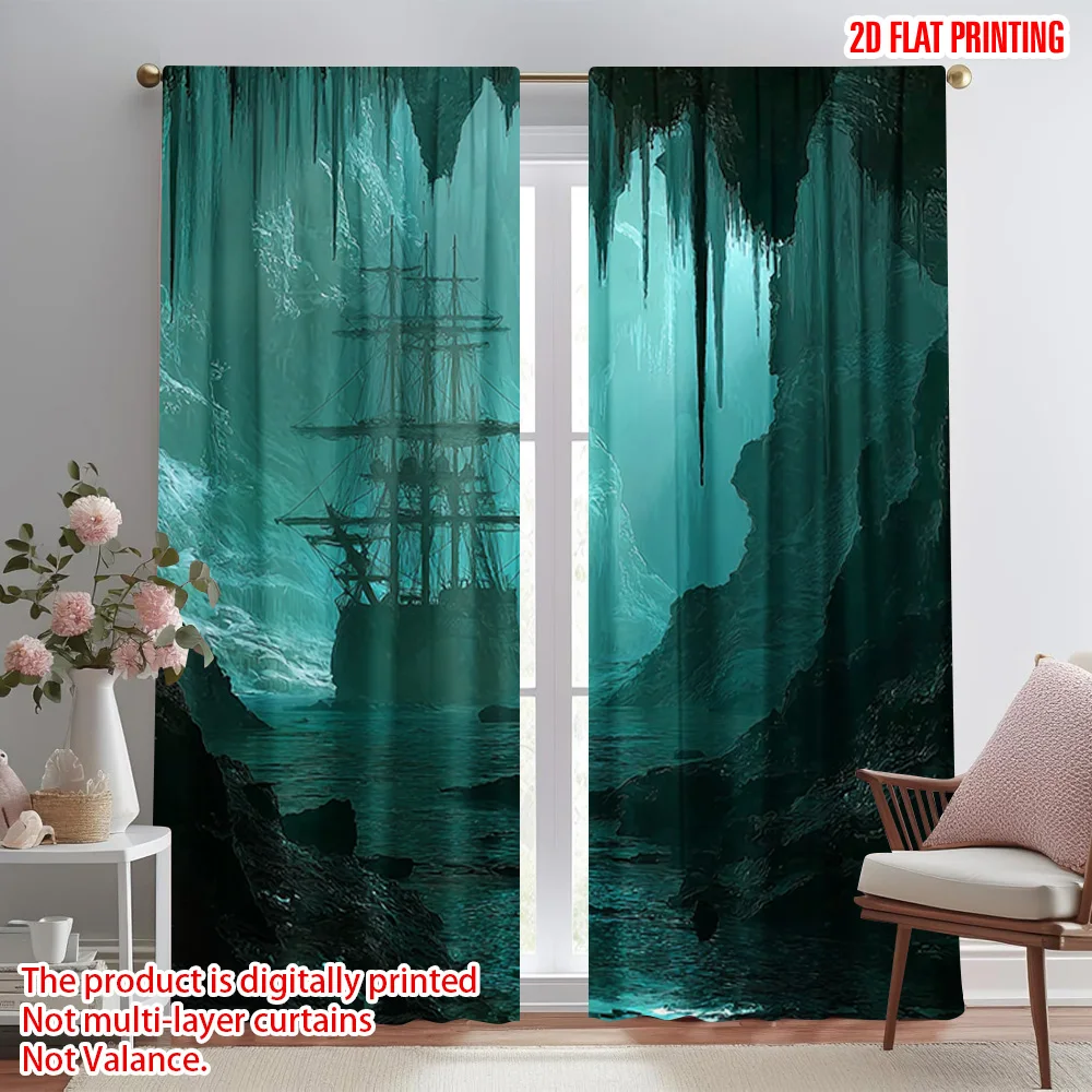 

2 шт., 2D-печать самолета, светофильтрующие шторы, пиратский корабль, черный полиэстер, простая установка (без стержня), праздничные для гостиной,