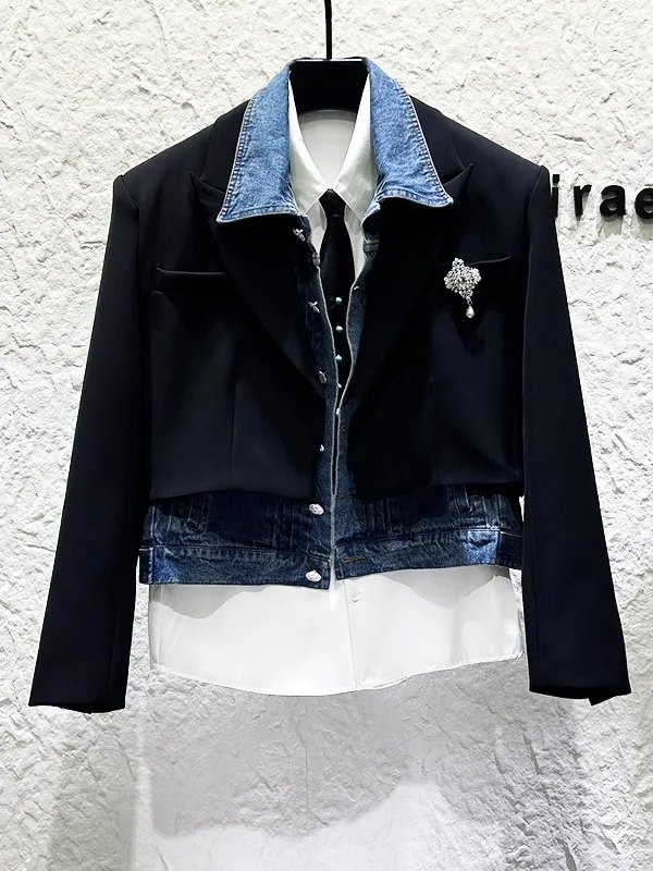 

Bla Premium Feeling Plaid Design ort Sle Men's Jaet Korean Faion Trendy Casual Single-breasted Long Sve Coat