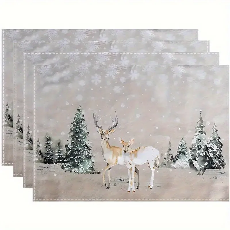 VIKAMA Christmas Linen Placemat, Snowman Plaid Scarf Black Ornaments, Absorbent Easy Clean, Festive Dinner