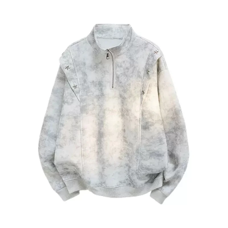 

Мужские толстовки без капюшона на молнии с кожаными нашивками, уникальные детали, качественный дизайн, городской стиль, повседневная мода, утепленные, для ежедневной носки