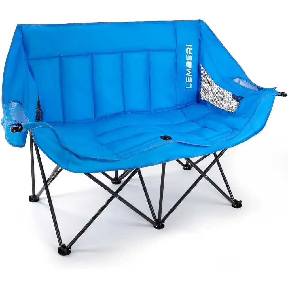 

Portable Double Camping Chair with Side Pockets, Cup Holders & Carry Bag - 600lbs Capacity, Blue