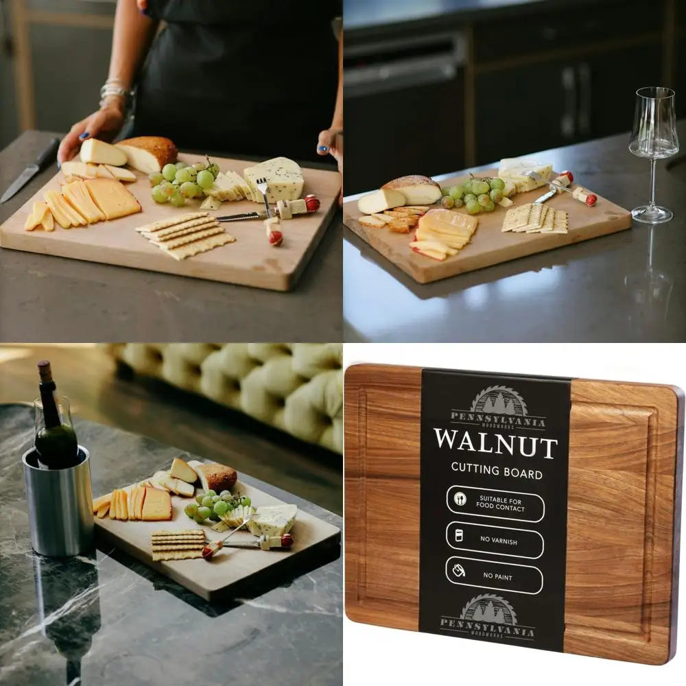 

Premium US Walnut Wood Cutting Board with Juice Groove, 17x14 inches, Handcrafted in America