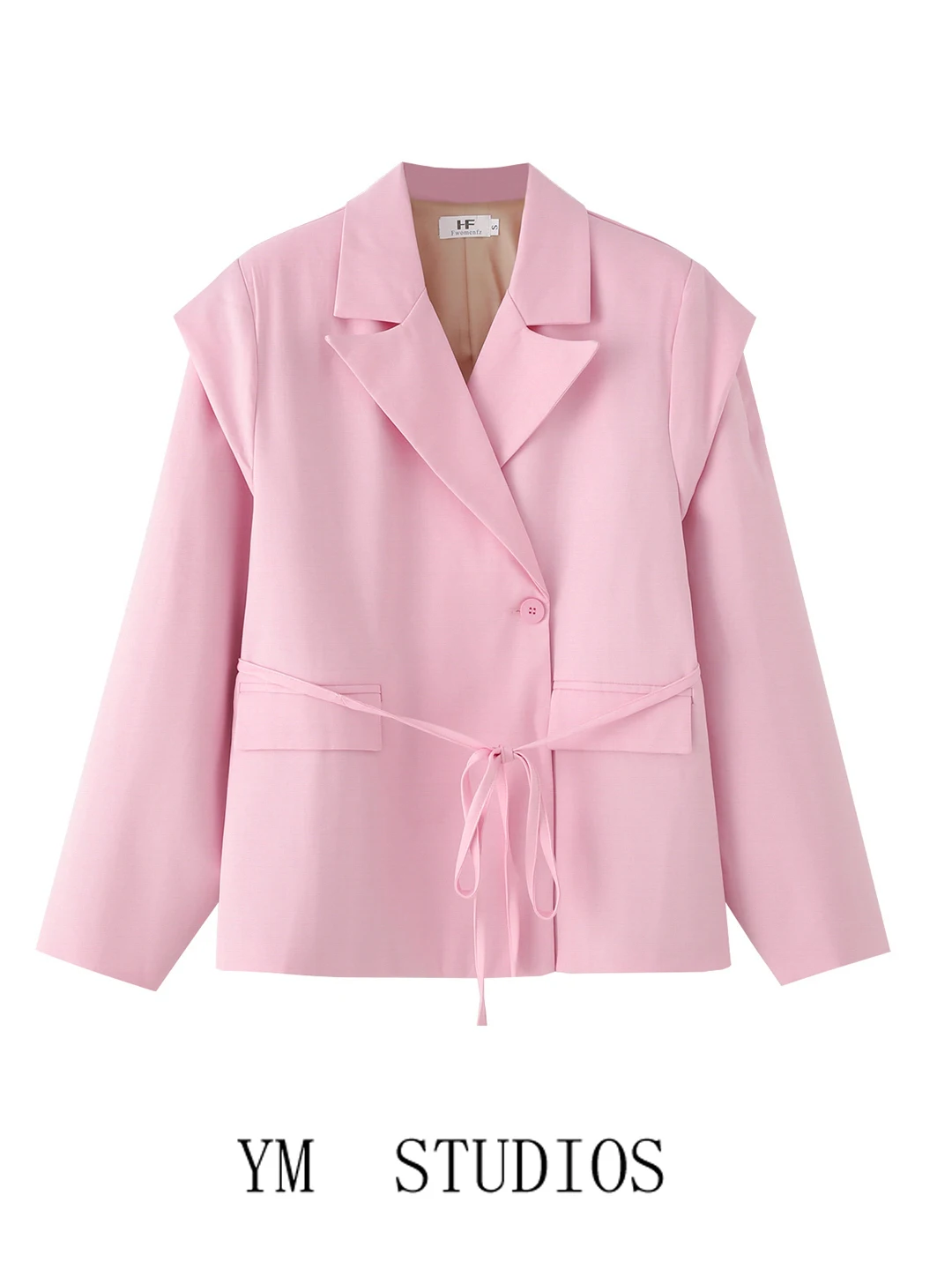 

Loose Fit Pink Suit Jacket Women's Casual Autumn Design Sense Western Style Fashionable Belted Coat Elegant Draped Outerwear