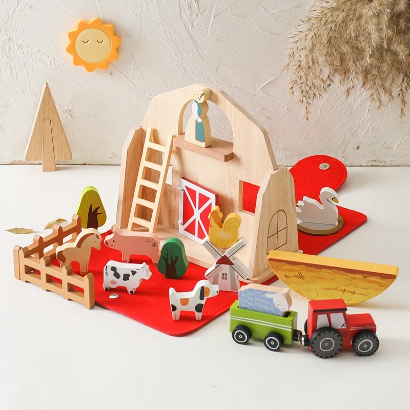 

Baby Barn Farm Simulated Animals Wooden Blocks Toy Color Recognition Pretend Game Removable Exercise Hands Skills Montessori Toy