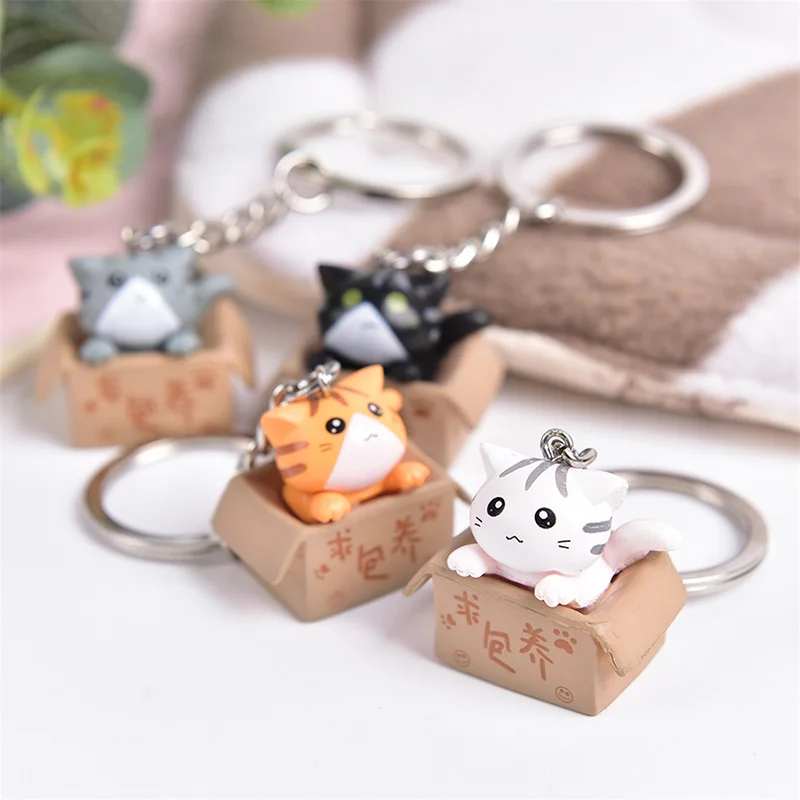 Cute Cartoon Cat Animal Keychain Funny Take Me Away Box Kitty Key Ring for Women Men Car Handbag Phone Case Pendant Xmas Gifts